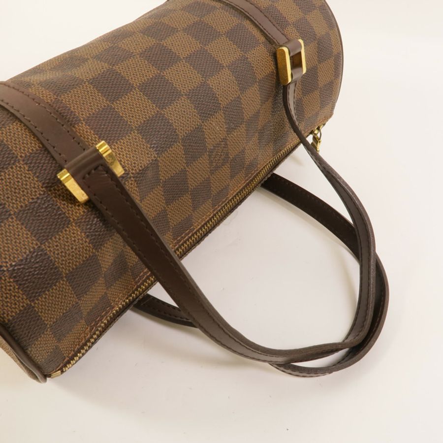 LOUIS VUITTON Damier Papillon PM金扣手挽袋棕色-5