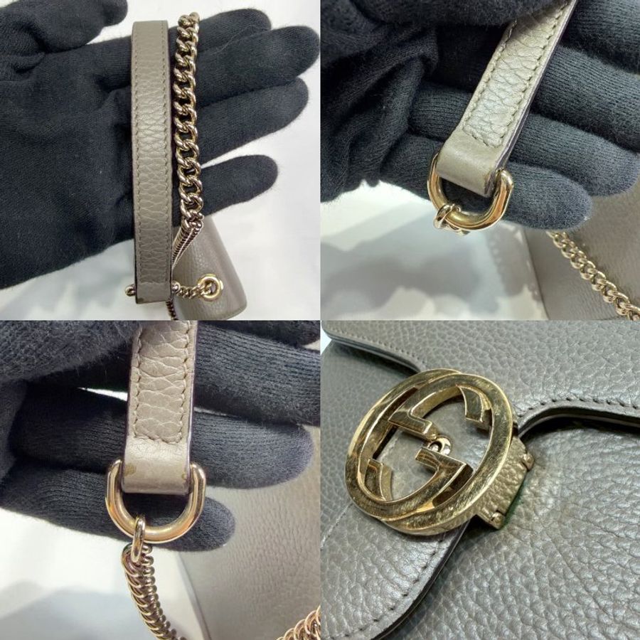 GUCCI 灰色牛皮風琴鏈帶包-7