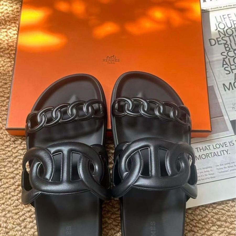 Hermes 豬鼻子🐽拖鞋 黑38 白37.5-1