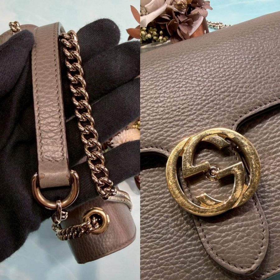 GUCCI 大象灰牛皮風琴鏈帶包-6