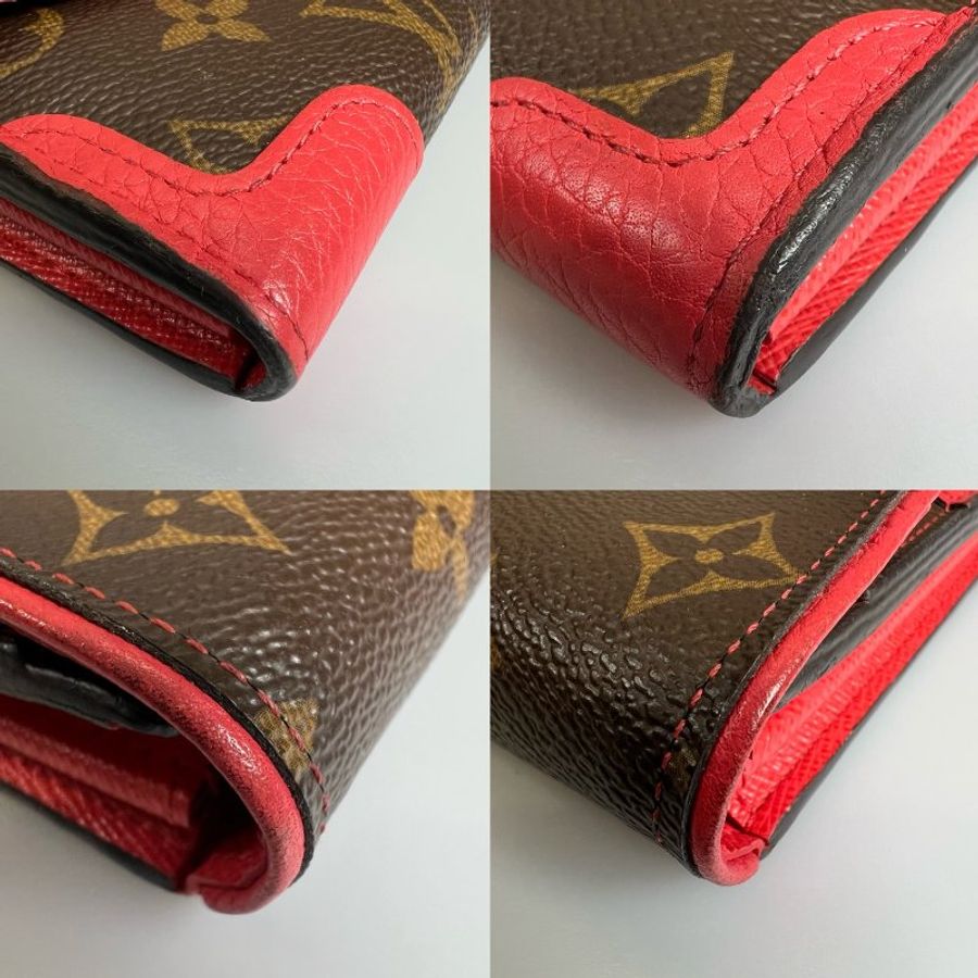 LV M61184 紅色皮邊信封長夾-8