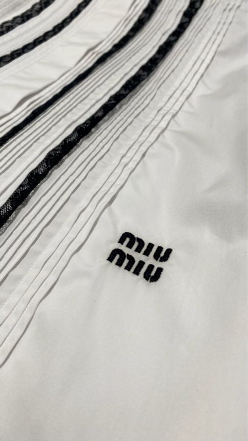 miumiu 蕾絲飾邊府綢恤衫-2