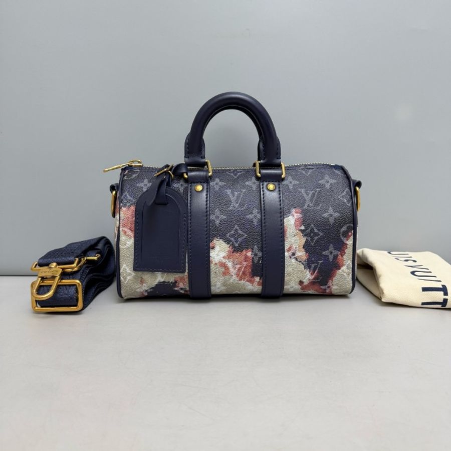 LV Keepall25藍色老花火燒雲枕頭包-0