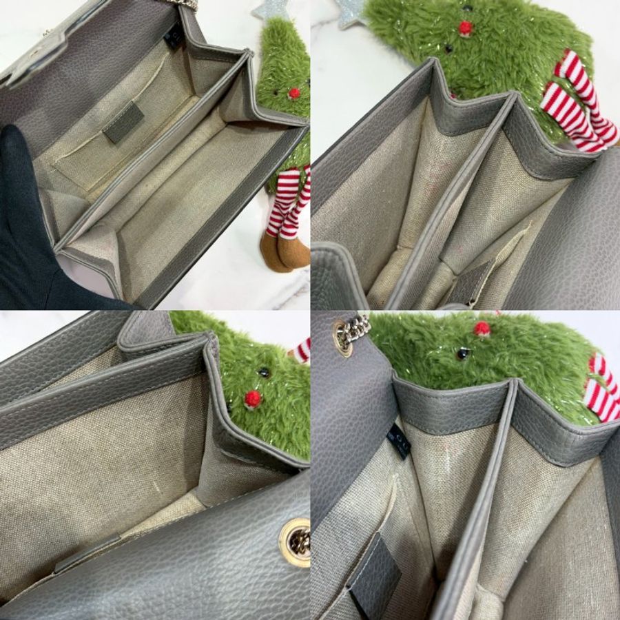 GUCCI 灰色荔枝牛皮風琴鏈帶包-4