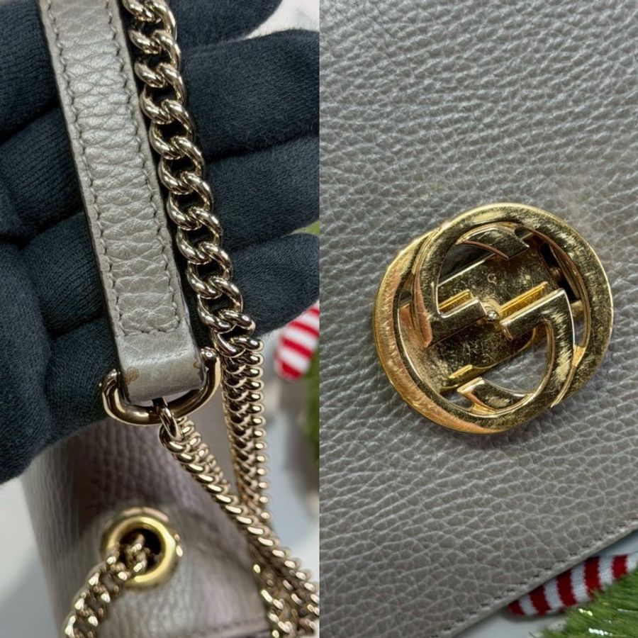 GUCCI 灰色荔枝牛皮風琴鏈帶包-5