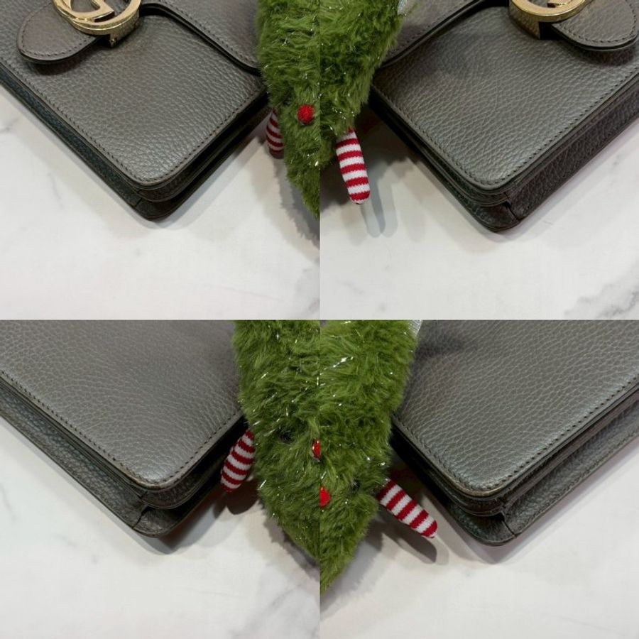 GUCCI 灰色荔枝牛皮風琴鏈帶包-8