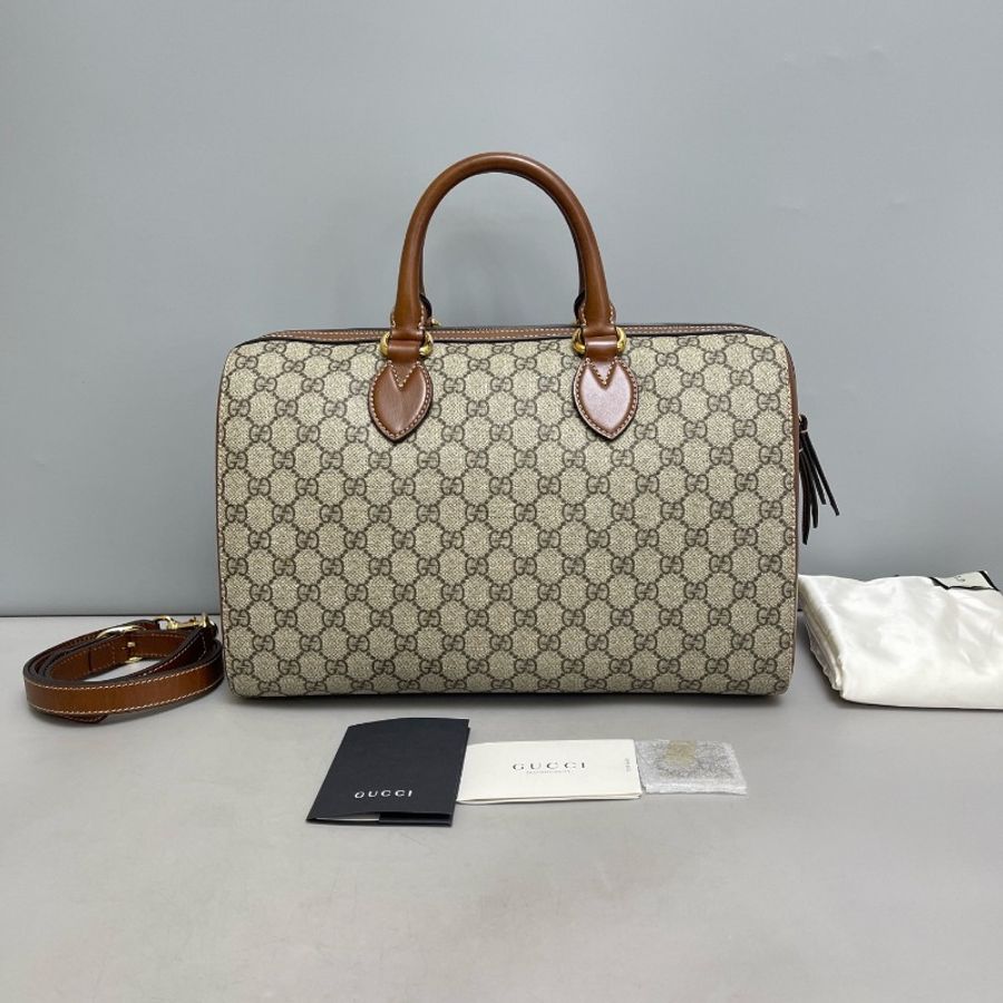 Gucci古馳 焦糖色老花 波士頓大號枕頭包-0