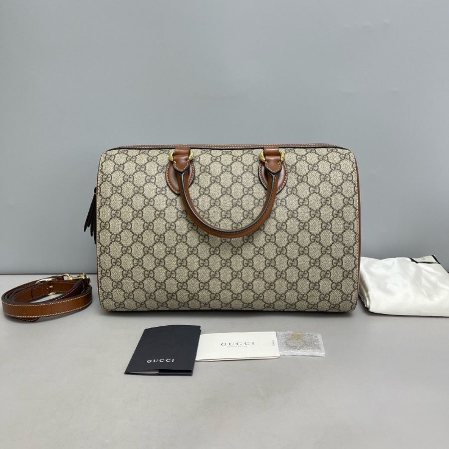 Gucci古馳 焦糖色老花 波士頓大號枕頭包-1
