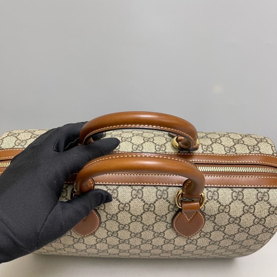 Gucci古馳 焦糖色老花 波士頓大號枕頭包-5