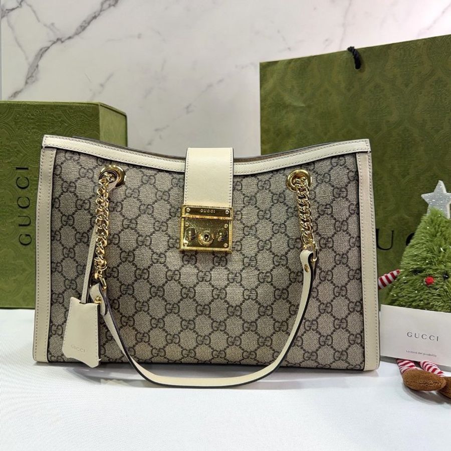 GUCCI Padlock帆布中型托特包-0