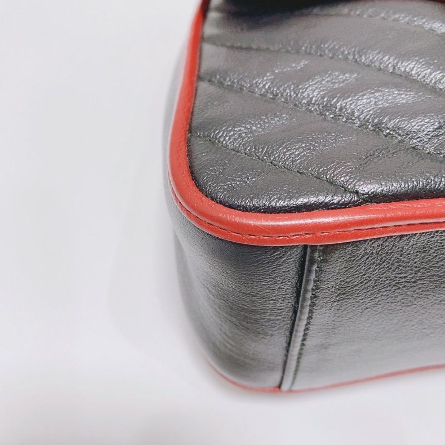 Gucci GG Marmont黑紅拼色牛皮 郵差手提肩背包 21x8x15cm 98新配件塵袋-2