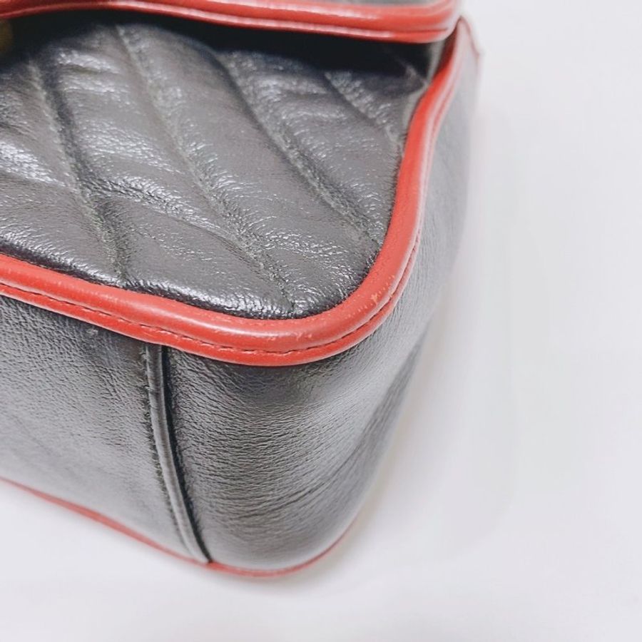 Gucci GG Marmont黑紅拼色牛皮 郵差手提肩背包 21x8x15cm 98新配件塵袋-3