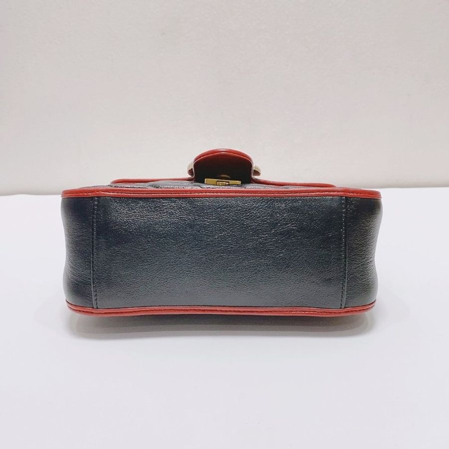 Gucci GG Marmont黑紅拼色牛皮 郵差手提肩背包 21x8x15cm 98新配件塵袋-4