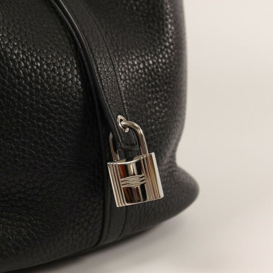 HERMES Clemence皮革Picotin MM扣手挽袋Noir-6