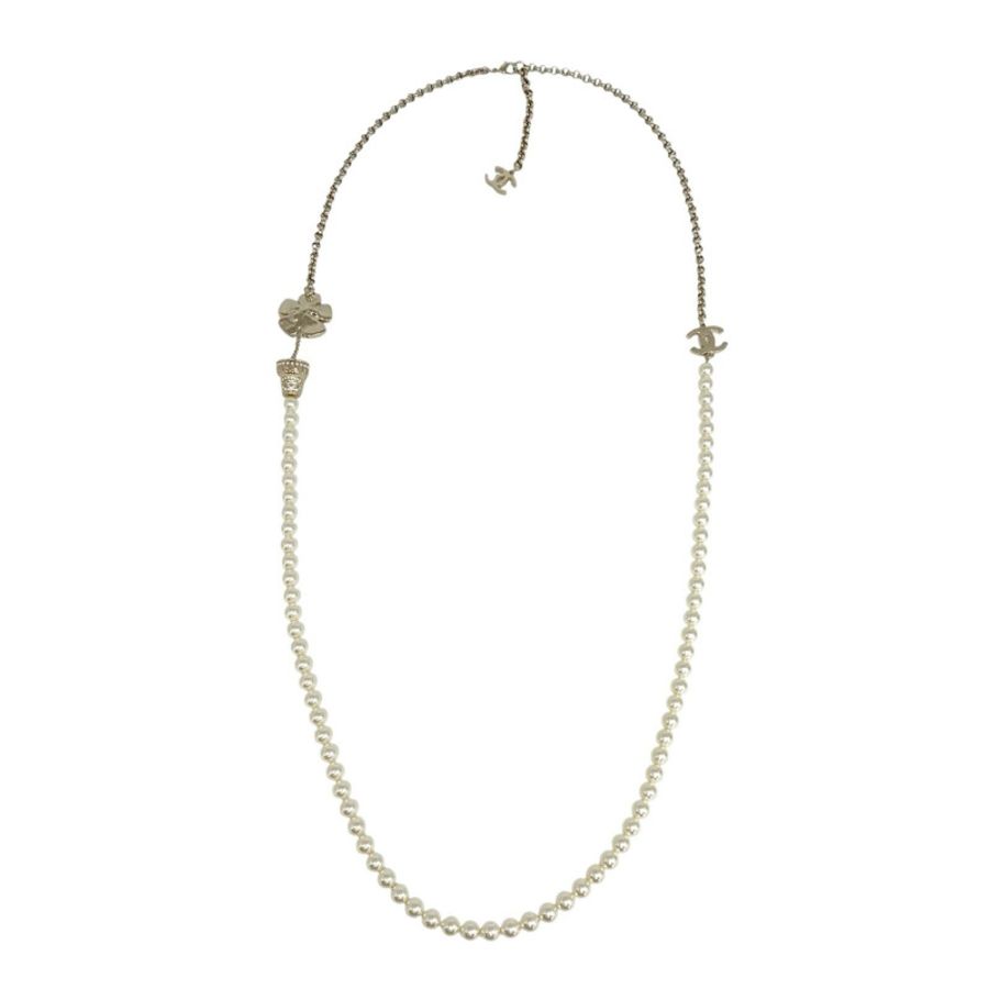 ☆ CHANEL 香奈兒 Light Gold Tone Metal Faux Pearl B23S Long Fashion Necklace 淺金色金屬仿珍珠項鏈-267011407-3