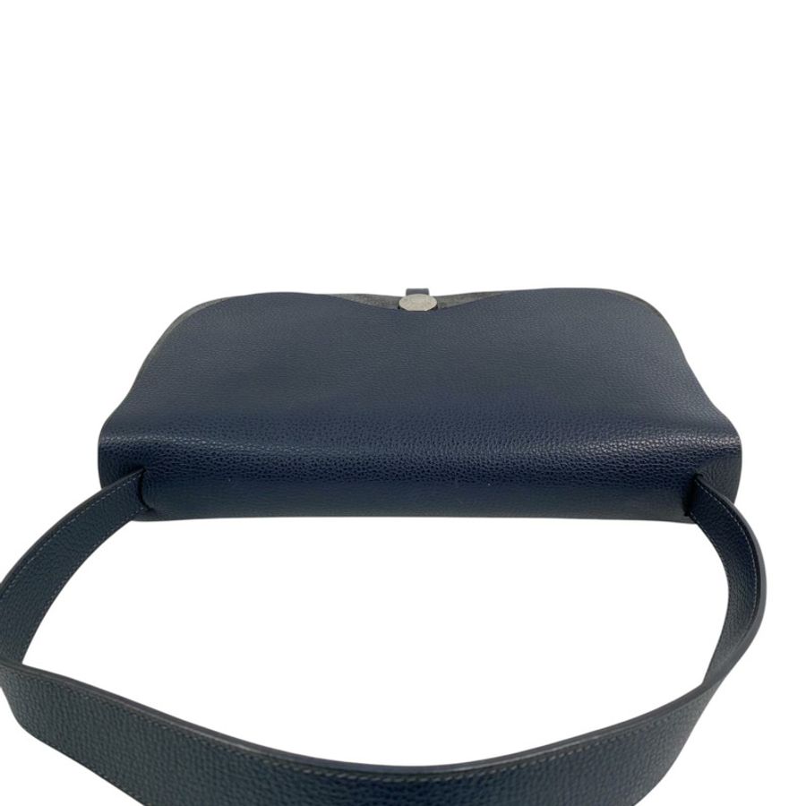△ HERMES 愛馬仕 Navy Togo Calfskin And Canvas Palladium Plated Metal Colorado Stamp [I] Shoulder Bag 深藍色顆粒小牛皮和帆布鍍鈀金屬[I]刻肩背包-267011659-10