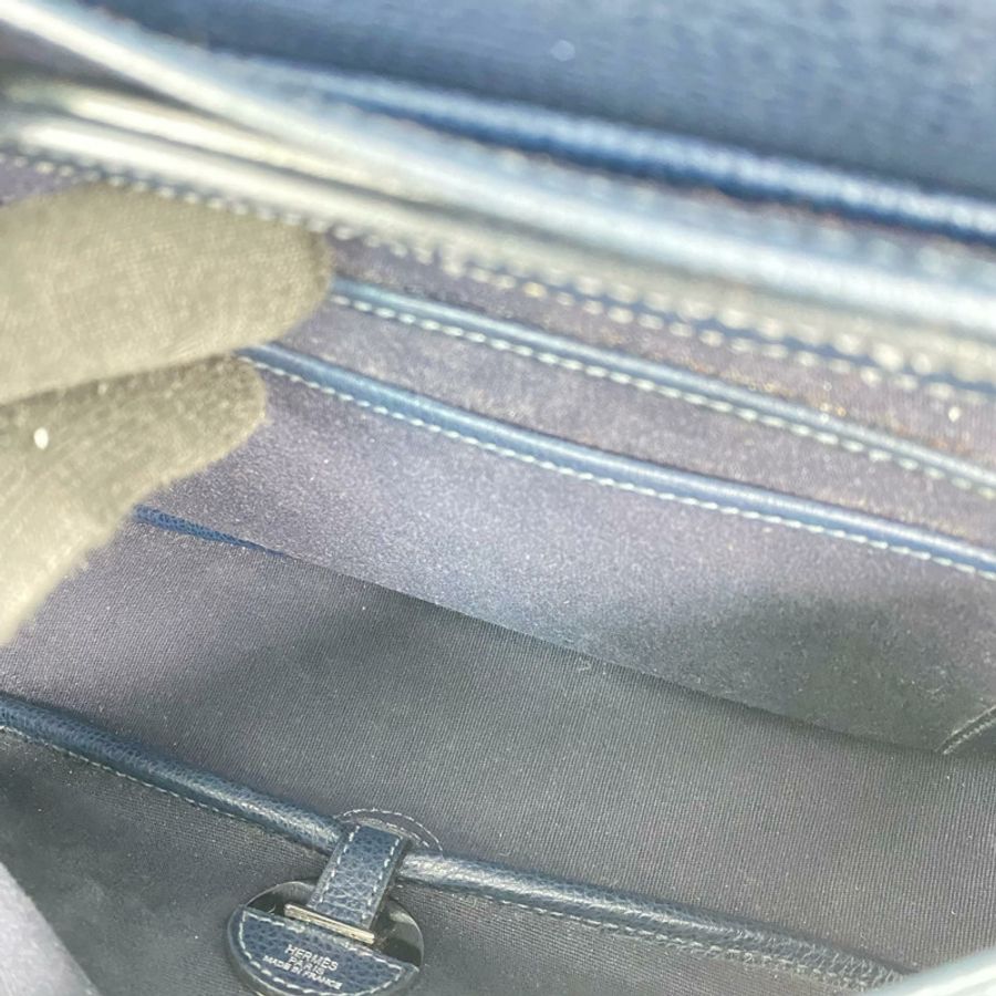 △ HERMES 愛馬仕 Navy Togo Calfskin And Canvas Palladium Plated Metal Colorado Stamp [I] Shoulder Bag 深藍色顆粒小牛皮和帆布鍍鈀金屬[I]刻肩背包-267011659-13