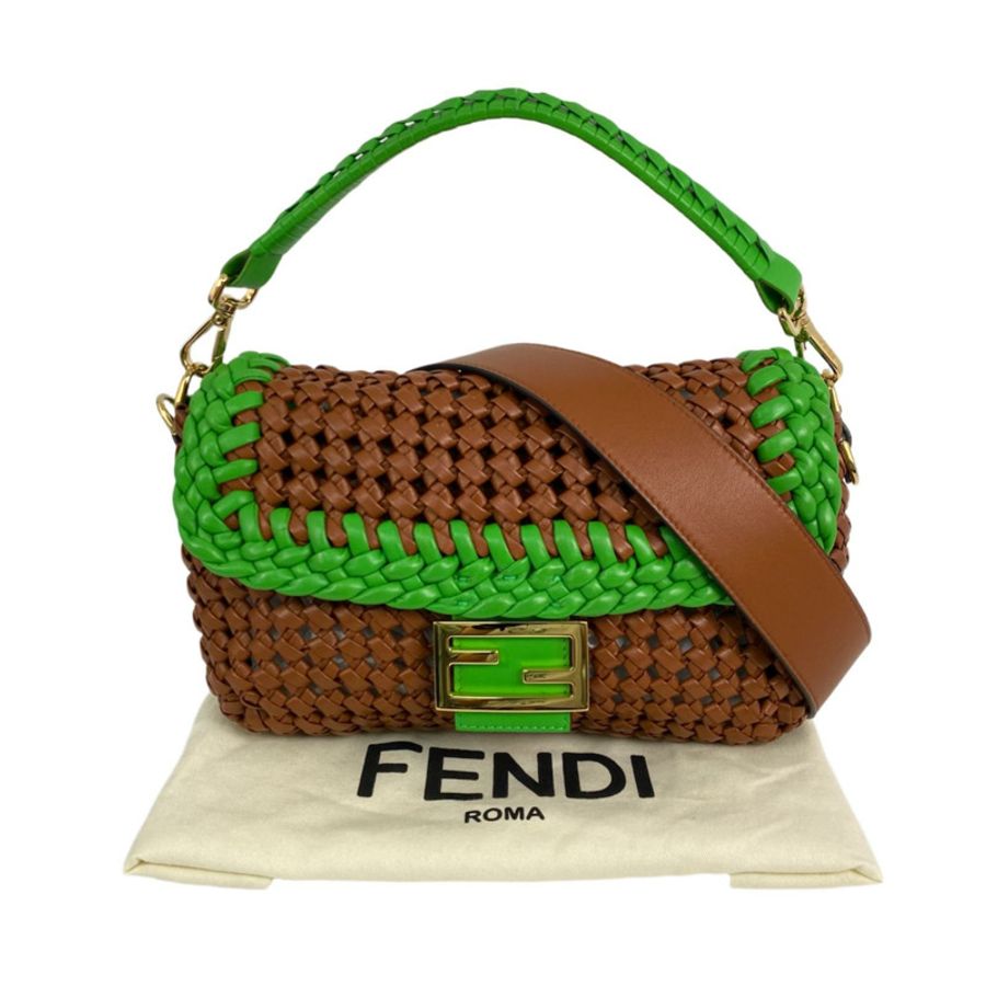 △ FENDI 芬迪 Brown And Green Nappa Leather Baguette 2 way bag 啡色和綠色納帕皮革兩用袋 8BR600-267011268-0