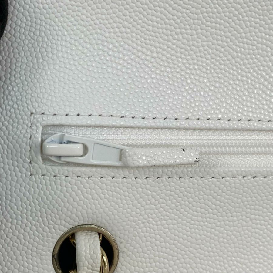 △ CHANEL 香奈兒 White Caviar Skin CF25 Gold Tone Metal Classic Double Flap Chain Shoulder Bag 白色粒紋小牛皮CF25金色金屬鎖鏈肩背包-267011269-14