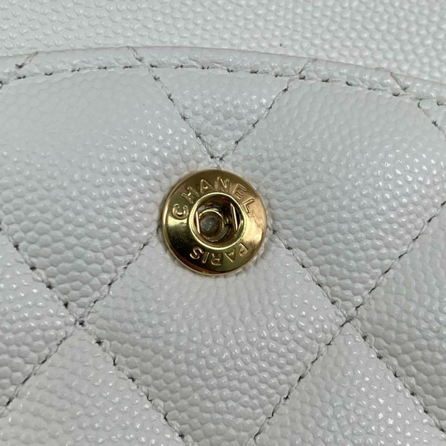 △ CHANEL 香奈兒 White Caviar Skin CF25 Gold Tone Metal Classic Double Flap Chain Shoulder Bag 白色粒紋小牛皮CF25金色金屬鎖鏈肩背包-267011269-15