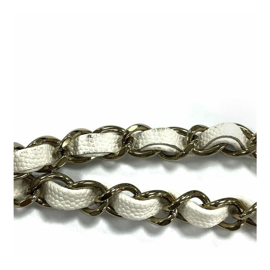 △ CHANEL 香奈兒 White Caviar Skin CF25 Gold Tone Metal Classic Double Flap Chain Shoulder Bag 白色粒紋小牛皮CF25金色金屬鎖鏈肩背包-267011269-21