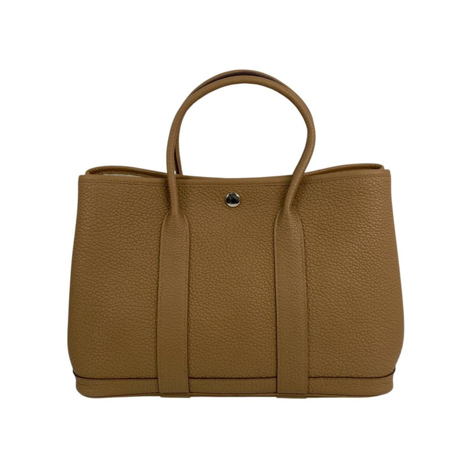 △ HERMES 愛馬仕 4B Biscuit Negonda Calfskin Palladium Plated Metal Garden Party 30 Stamp B Tote Bag 4B餅乾色粒紋小牛皮鍍鈀金屬B刻托特袋-267011707-1