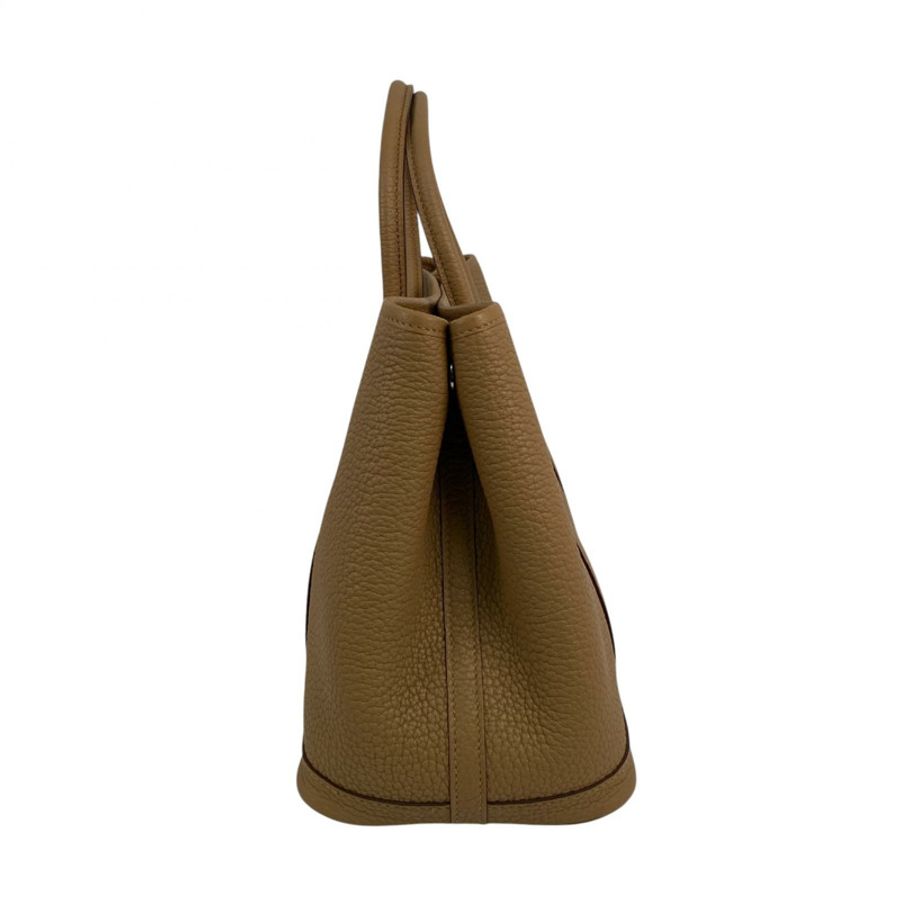 △ HERMES 愛馬仕 4B Biscuit Negonda Calfskin Palladium Plated Metal Garden Party 30 Stamp B Tote Bag 4B餅乾色粒紋小牛皮鍍鈀金屬B刻托特袋-267011707-3