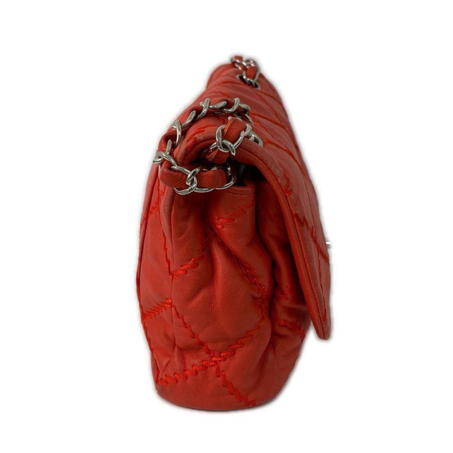 △ CHANEL 香奈兒 Red Lambskin Silver Tone Metal Ultimate Stitch Single Flap No.14 Chain Shoulder Bag 紅色小羊皮銀色金屬No.14鎖鏈肩背包-267011699-4