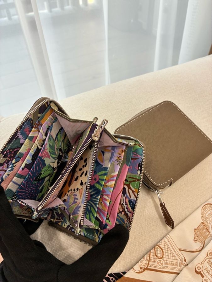 Hermes Slik 絲巾短夾 大象灰 全新品-0