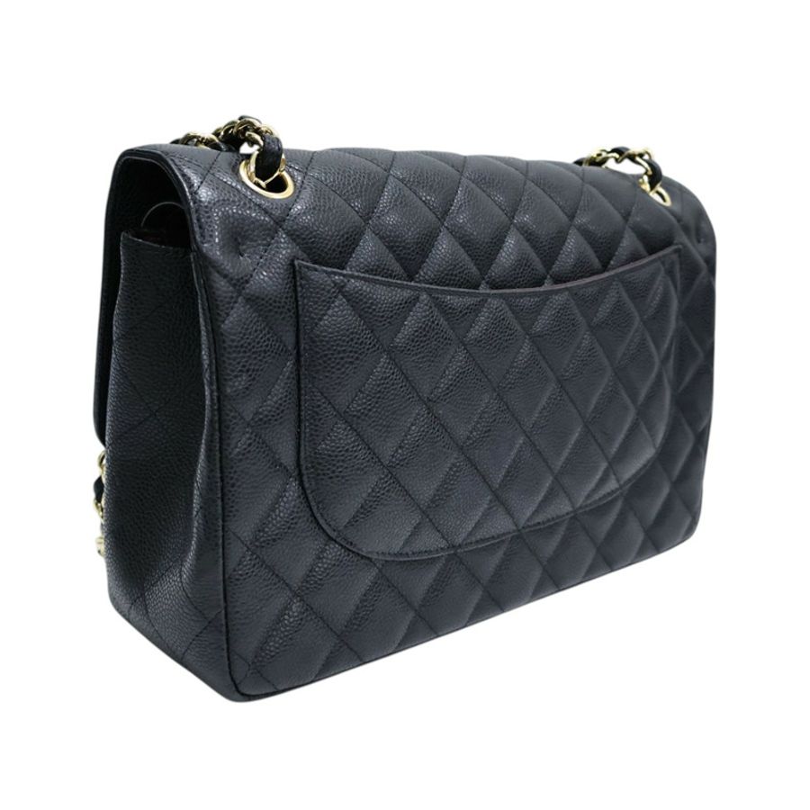 黑色 荔枝紋牛皮 經典大型口蓋包 肩背包 金釦【CHANEL 香奈兒】 A58600-1