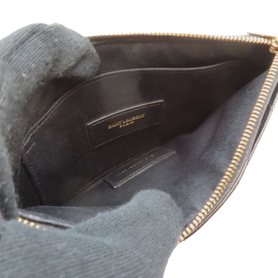 黑色牛皮 Bill Pouch Monogram 拉鍊 長夾【SAINT LAURENT YSL 聖羅蘭】 504922-2