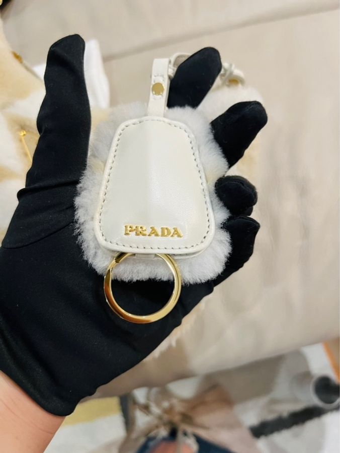 Prada 普拉達 羊絨皮拼接圖案手袋/米白色/肩背包/腋下包/全新閒置美品-4