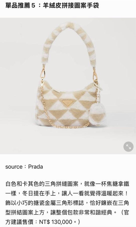 Prada 普拉達 羊絨皮拼接圖案手袋/米白色/肩背包/腋下包/全新閒置美品-7