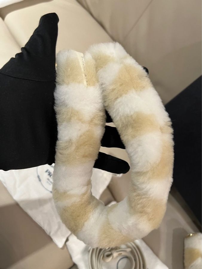 Prada 普拉達 羊絨皮拼接圖案手袋/米白色/肩背包/腋下包/全新閒置美品-9