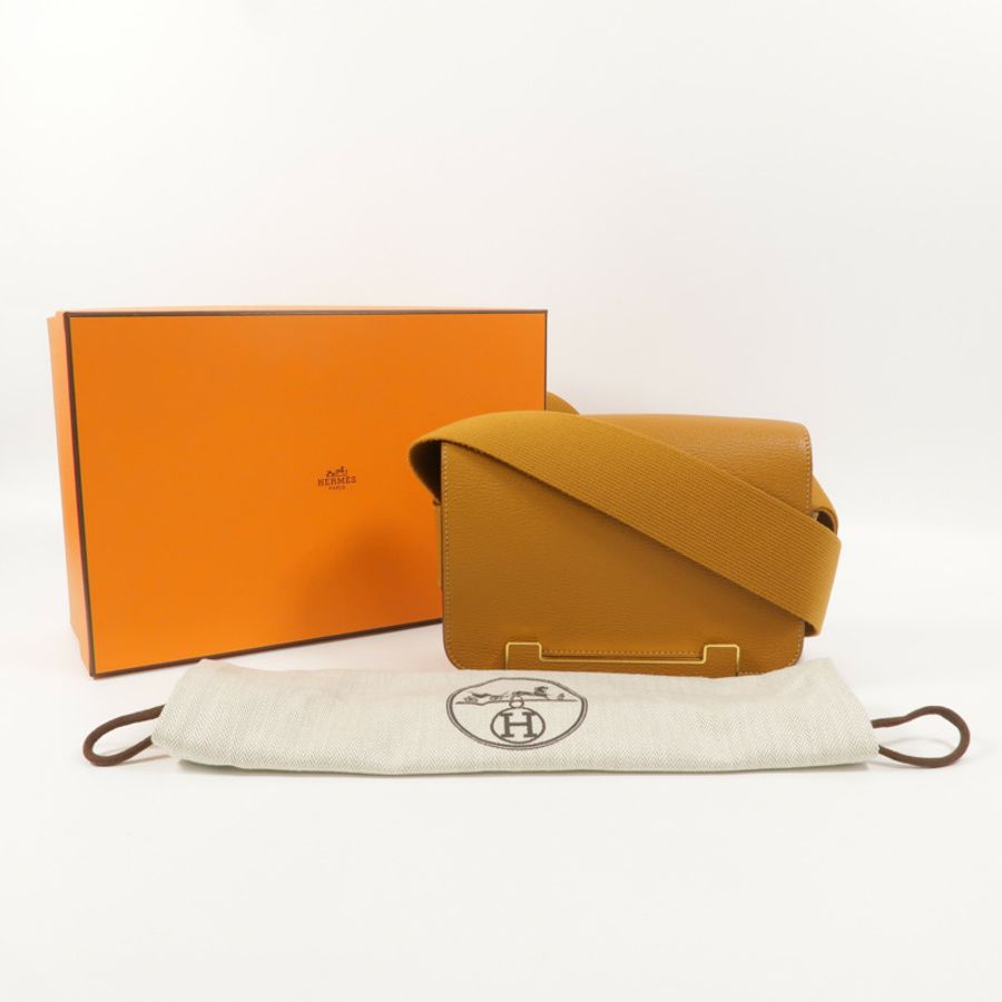 HERMES Chevre皮革Geta肩背袋Caramel-9