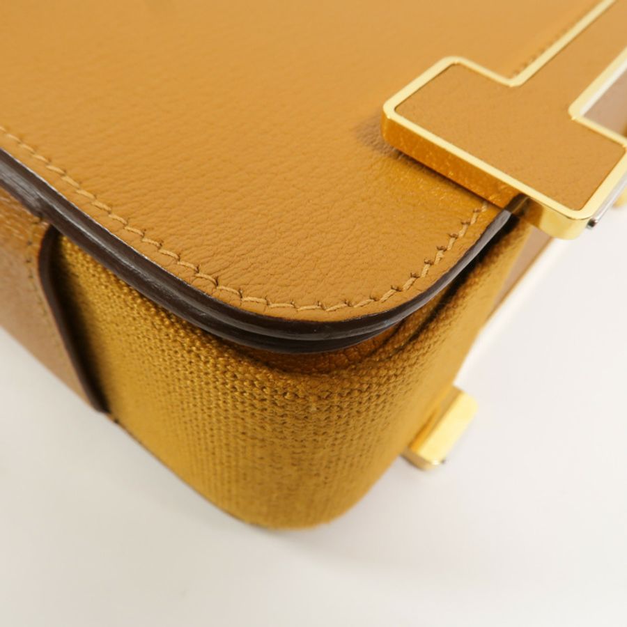 HERMES Chevre皮革Geta肩背袋Caramel-11