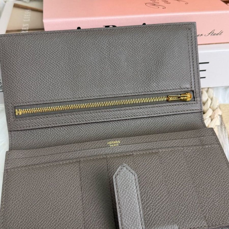 Hermès BEARN 錢包 大象灰 Epsom 中號 金扣-3