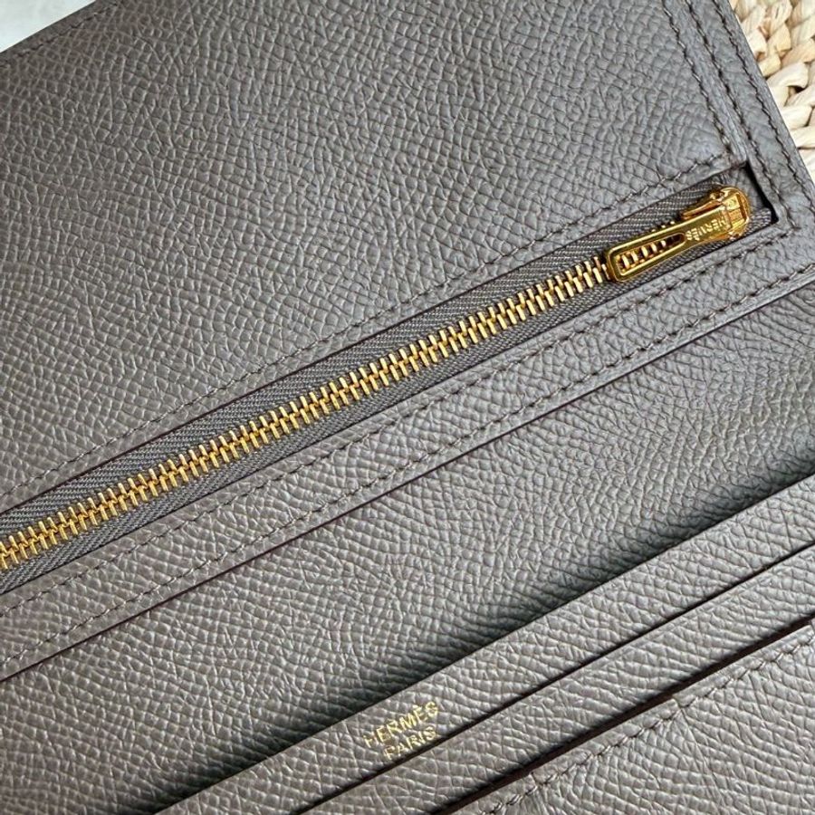 Hermès BEARN 錢包 大象灰 Epsom 中號 金扣-5
