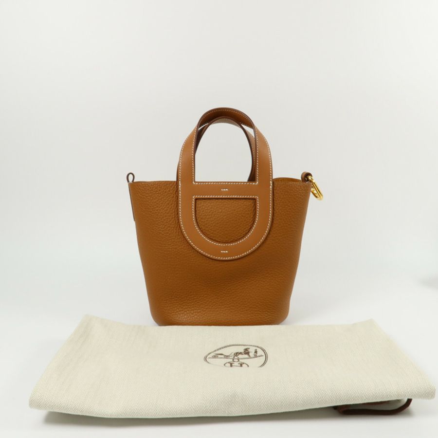 HERMES Clemence皮革In The Loop 18手挽袋Gold-9