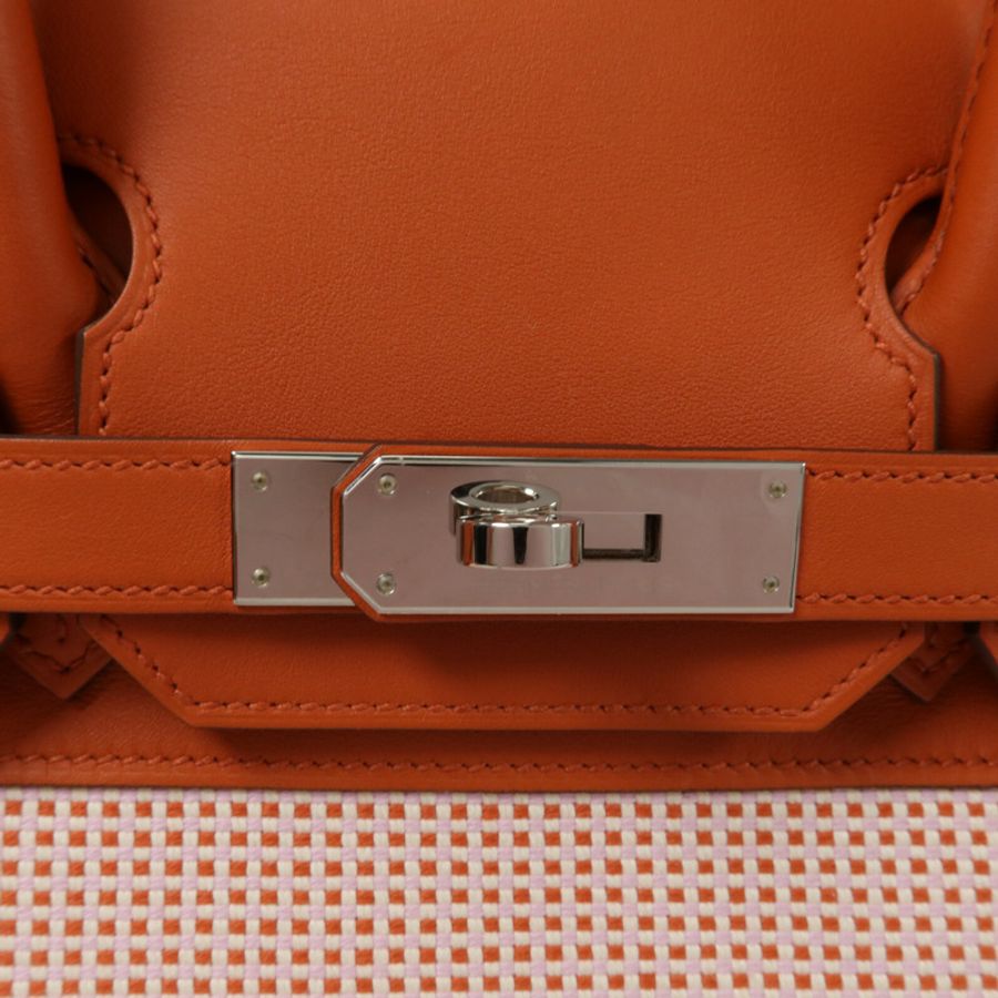 HERMES Toile Quadrille帆布Birkin 30手挽袋Terre Battue-7