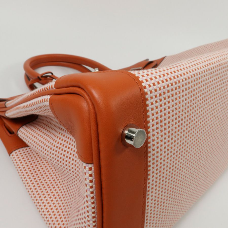 HERMES Toile Quadrille帆布Birkin 30手挽袋Terre Battue-10