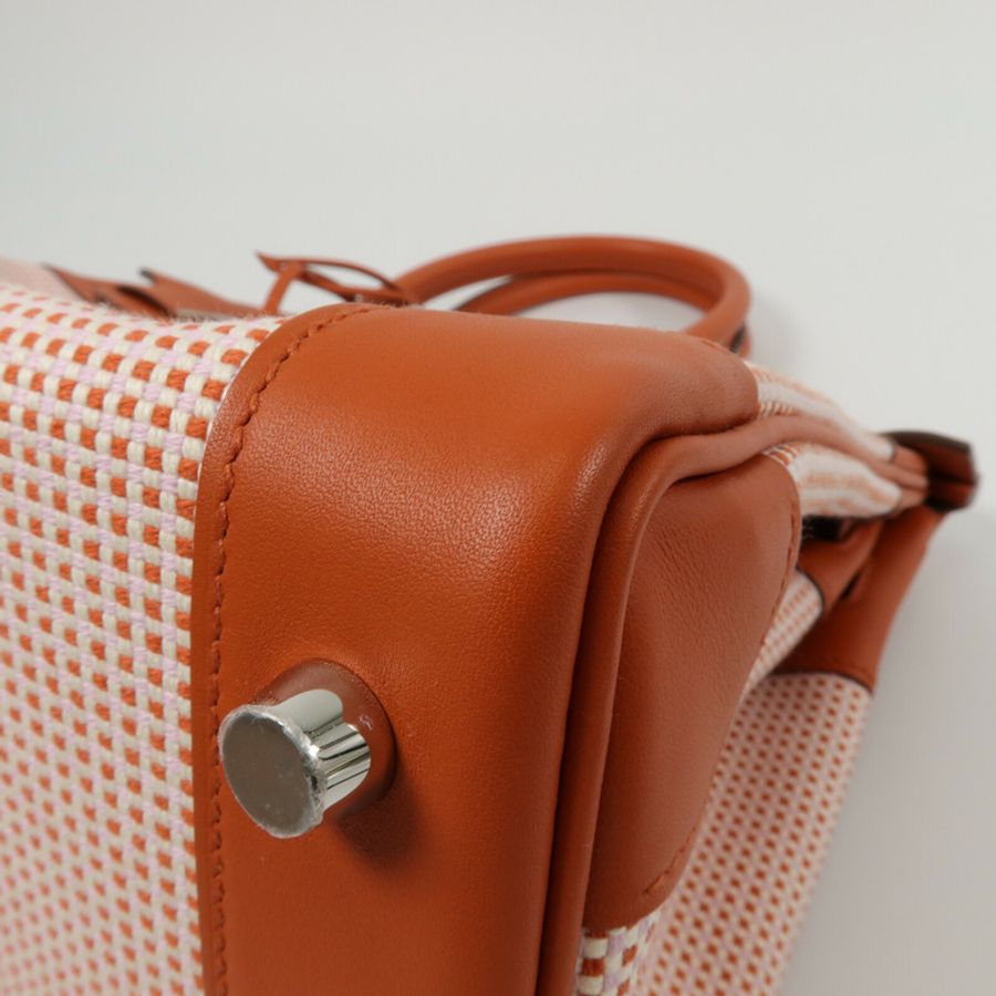 HERMES Toile Quadrille帆布Birkin 30手挽袋Terre Battue-11