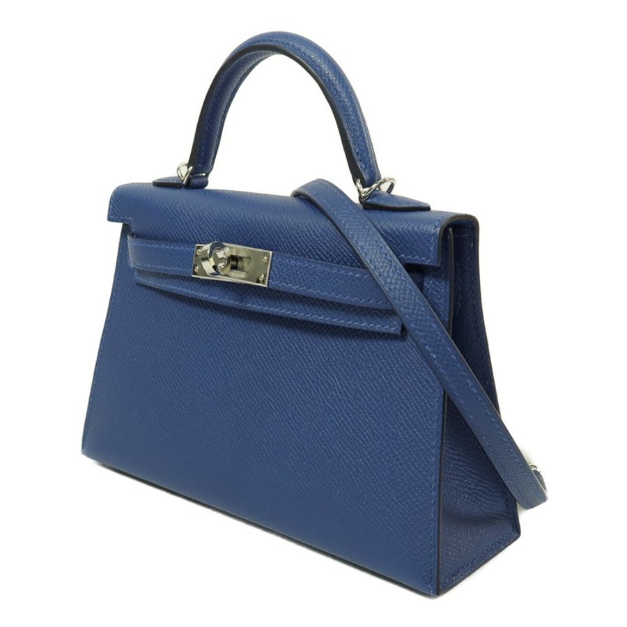 HERMES Epsom皮革Mini Kelly II手挽肩背兩用袋Bleu Tie-1