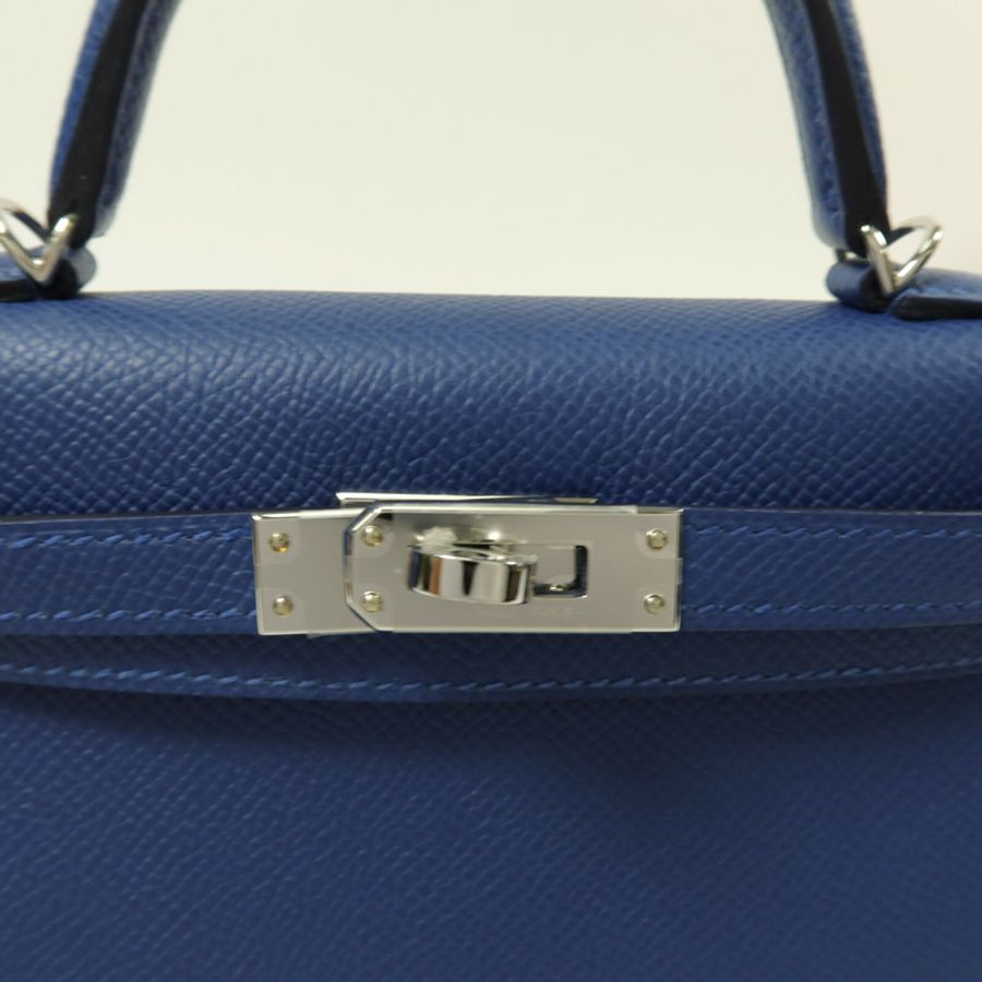 HERMES Epsom皮革Mini Kelly II手挽肩背兩用袋Bleu Tie-6