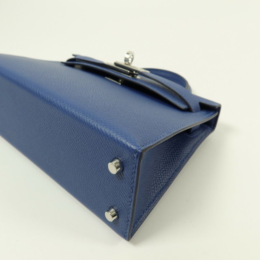 HERMES Epsom皮革Mini Kelly II手挽肩背兩用袋Bleu Tie-12