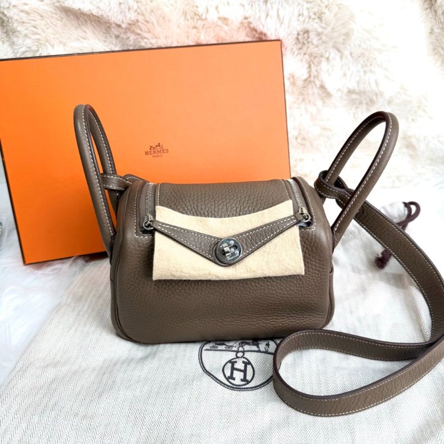 Hermès Mini Lindy I 一代 U Stamp大象灰銀扣-0