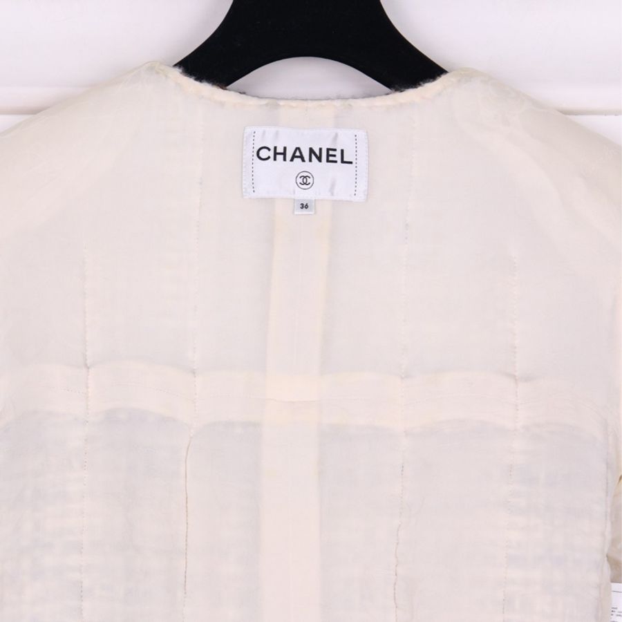 Chanel 18年森林系列米棕色粗花呢两口袋上衣外套-7