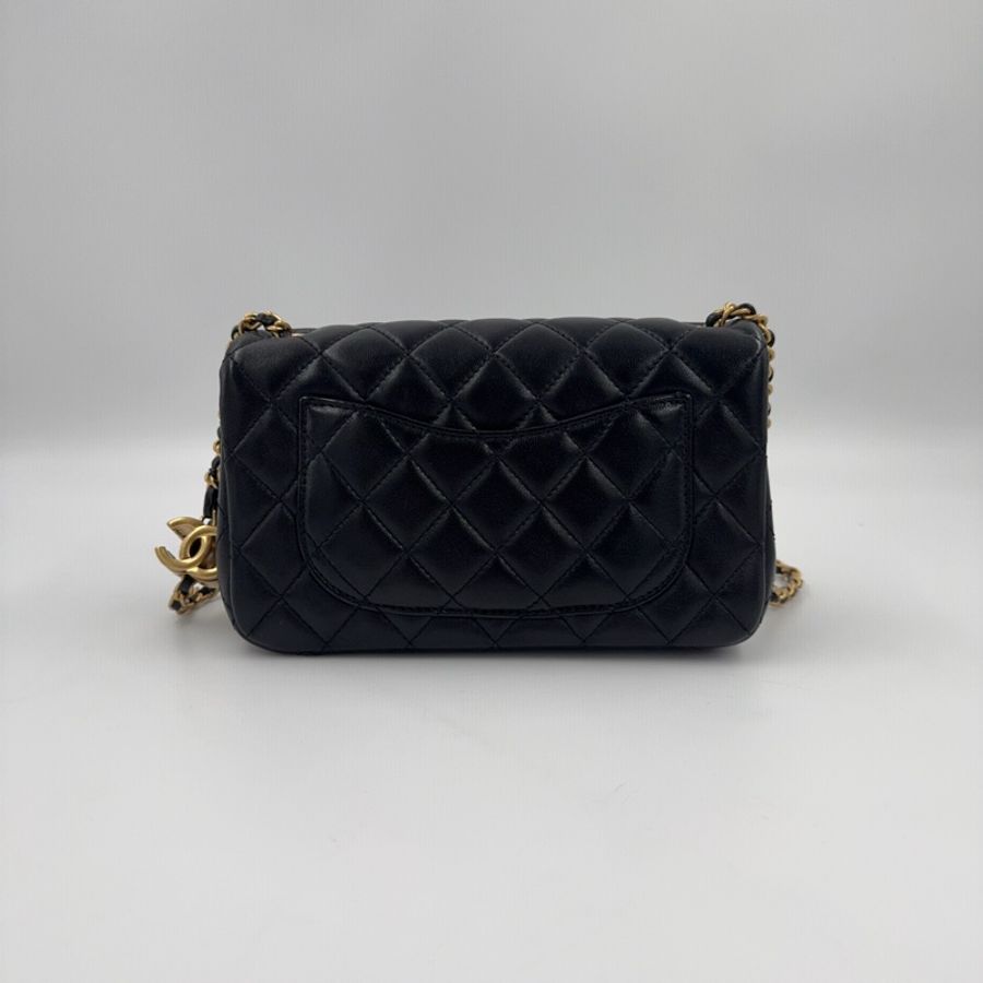 CHANEL黑色進口羊皮雙C調節釦Mini CF20 AS5759(全配!)-3