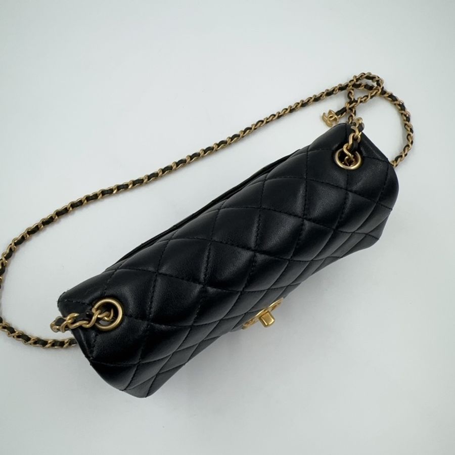 CHANEL黑色進口羊皮雙C調節釦Mini CF20 AS5759(全配!)-7