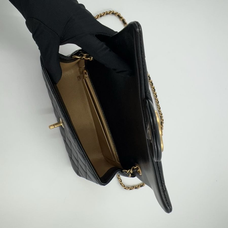 CHANEL黑色進口羊皮雙C調節釦Mini CF20 AS5759(全配!)-8